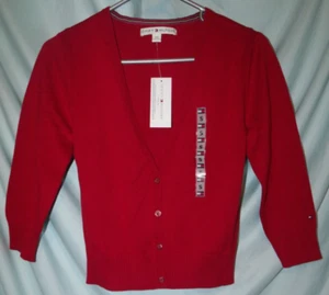 Neu mit Etikett Tommy Hilfiger Strickjacke Pullover mit V-Ausschnitt leicht rot Damen S - Bild 1 von 8