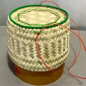 Thai Lao Sticky Rice Bamboo Basket Steamer Storage Steam Weaving Kitchen Cuisine - Picture 1 of 6
