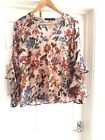 Ladies Size 8 Silky Top Floral Multicoloured US Size 4 Sleeves Evening Elegant