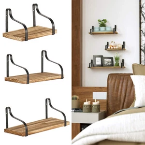 3x Wood Wall Mounted Floating Shelf Kit Display Unit Home Bathroom Decor Shelves - Picture 1 of 16