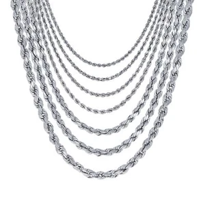 14K White Gold 1.5mm-5mm Diamond Cut Rope Chain Necklace Mens Womens 14"-30" - Picture 1 of 74