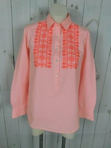 J.Crew Langarm-Tunika-Shirt neon pink weiß gestreift bestickt geknöpft - 2 - Bild 1 von 5