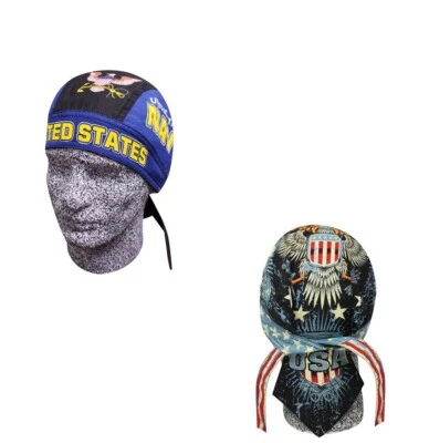 Lot Set of 2 USN Navy & American Iron Head Wrap Sweatband Durag Bandanna Biker — 第 1/4 张图片