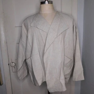 Eskandar Womens 0 (6-8) Striped Open Front Linen Hemp Blend Jacket Natural Cream - Picture 1 of 10