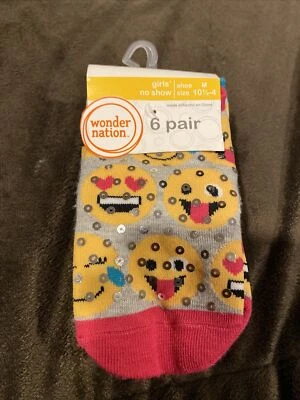 Paquete de 6 pares de calcetines Wonder Nation para niñas talla 10 1/2-4 lentejuelas Happy BFF Foto 1 de 3