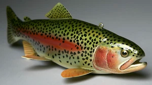 EXCELLENT ~JOHN PUSUSTA ~ ORIGINAL WOOD CARVED RAINBOW TROUT FISH SPEARING DECOY - Picture 1 of 8