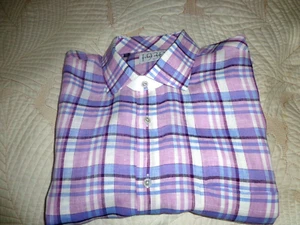 Bobby Jones Shirt 1930 Size XL Lavender Blue Check 100% Linen Made Turkey $129 - Picture 1 of 6