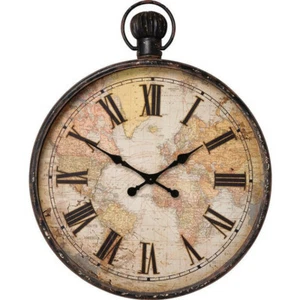 XXL Vintage Wanduhr Weltkarte 96 cm Retro shabby Uhr Bahnhofsuhr Nostalgie 32767 - Bild 1 von 3