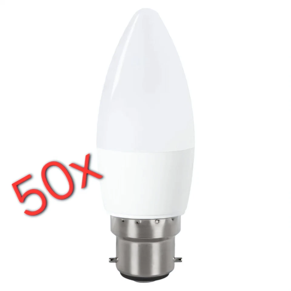 50 LED B22 Candle Light Bulbs 3W Bayonet Warm White 3000k 250lm Wholesale Joblot - Image 1 of 1