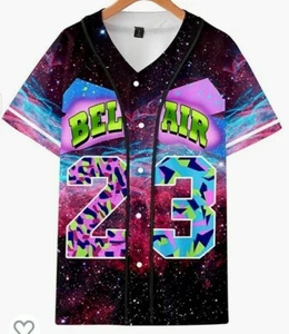 Bel Air #23 Baseball Jersey for Women 90s Theme Party Hip Hop Fashion Blouse - Picture 1 of 3