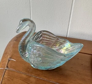 Vtg Imperial Glass Blue Opalescent Open Swan Candy Trinket Salt Dish Figurine - Picture 1 of 6