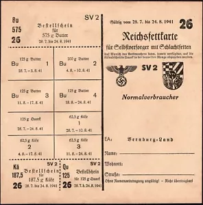 Food Rations coupon (Butter) - WWII - 1941 Germany / Bernburg -"H17" - Picture 1 of 4