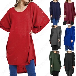 NEU ÜBERGRÖSSE DAMEN PERLENDETAIL LANGES TOP DAMEN-FLEDERMAUS LOCKERER GAR SAUM PULLOVER - Bild 1 von 22