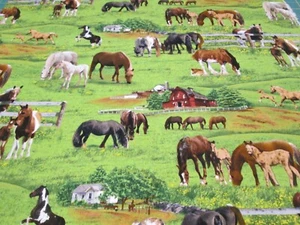 HORSES, FOALS, BARNS BY ELIZABETH STUDIOS - 1 YD - VERY NICE PATTERN!!! - Picture 1 of 8