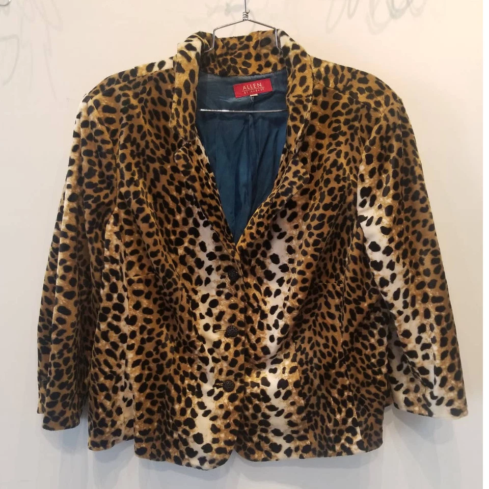 Chaqueta Allen Y2K Estampado Animal Leopardo Acogedora Terciopelo Otoño Marrón Negra Talla Grande 22W Foto 1 de 4