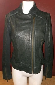 Womens Michael Kors Leather Jacket M Medium Black Zip Up - Picture 1 of 9