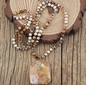boho necklace natural stone bead fashion jewelry FAST Free Shipping - Picture 1 of 2