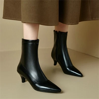 Para mujeres Gatito Tacones Botines Punta Punta Trasera Cremallera Trabajo Fiesta Vestido Zapatos Foto 1 de 4