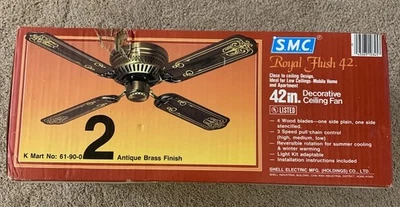 Vintage SMC Royal Flush 42" Decorative Ceiling Fan Antique Brass Finish New Seal - Image 1 of 4