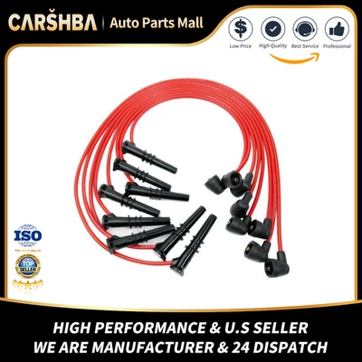 Red Spark Plug Wires For 96-99 Ford F-150 F-250 Lincoln Mercury 4.6L V8 2X1320 - Image 1 of 4