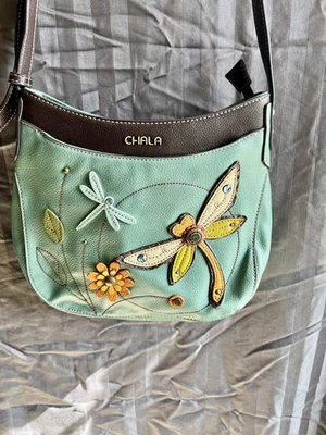 Chala Messenger Crescent Crossbody Purse Bag Pleather DRAGONFLY Teal Green - Image 1 of 4