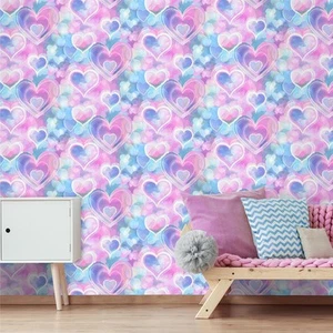 Neon Hearts Wallpaper Pink Blue Kids Room Trendy Feature Wall Holden Décor - Picture 1 of 7