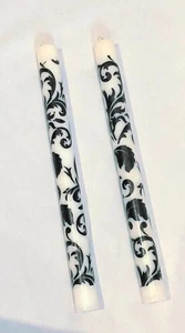 Black and White Damask Decorative Candlestick Set Of 2 10" x 3/4" - Picture 1 of 1