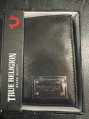 Genuine Leather True Religion Mens Black Trifold Wallet - Image 1 of 3