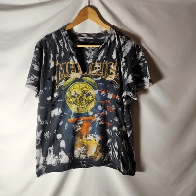 Metallica Death Is Pain T-Shirt Medium Tie-Dye Distressed Skull Clock Tick Tock - Image 1 of 4