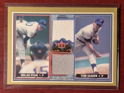 2002 Fleer Rival Factions Game Worn Memorabilia Nolan Ryan & Tom Seaver HOF RARE - Image 1 of 2