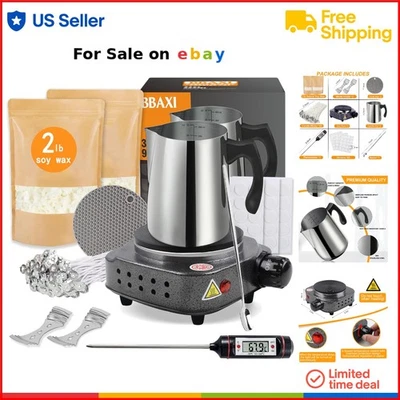 Candle Making Kit with Hot Plate Soy Wax Melter Pouring Pot Wicks Thermometer - Image 1 of 4