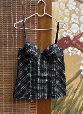 Vintage Y2k Guess Black Gray Bustier Top Spaghetti Strap Size L Charli XCX - Image 1 of 4