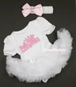 Pure White Jumpsuit Romper Princess Print & White Baby Girl Dress NB-12Month - Picture 1 of 3