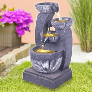 GARTENBRUNNEN SPRING BRUNNEN KASKADENBRUNNEN ZIER SET WASSER GARTEN MIT LED DEKO - Bild 1 von 7