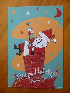 POSTCARD..SANTA / FATHER CHRISTMAS STUCK IN CHIMNEY..EGGNOG..HAPPY HOLIDAYS - Picture 1 of 2
