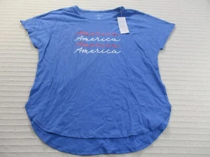 New Directions Womens Shirt 1X Blue Round Neck High Low Short Sleeve America - Picture 1 of 11