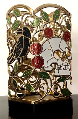 Bath & Body Works STAINED GLASS Skull Roses Pumpkins Hand Soap Holder Halloween - Image 1 of 4
