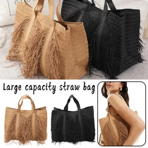 Bolso tejido para mujer de gran capacidad tejido a mano bolso de mano playa vacaciones bolso de hombro - Imagen 1 de 17