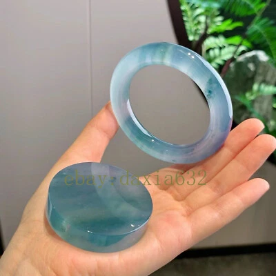 Natural Burma Ice Blue Floating Flower Blue Water Jade Bracelet Round Strip  - Image 1 of 4