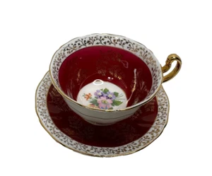 Adderley Tasse und Untertasse Porzellan Teeservice Floral England rot - Bild 1 von 14