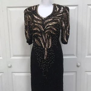 B2 & US by Mark & John Women’s Black Gold Beaded Sequin Long Dress Small - Picture 1 of 12
