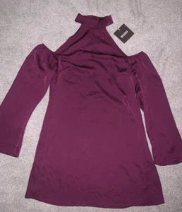 Missguided Plum Cold Shoulder Dress UK 8 BNWT Stunning Cute Clubbing Date Outfit - Picture 1 of 6