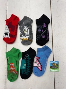 Minecraft 6 Pack Graphic Print Ankle Socks Kids Size 10-4 - Picture 1 of 4