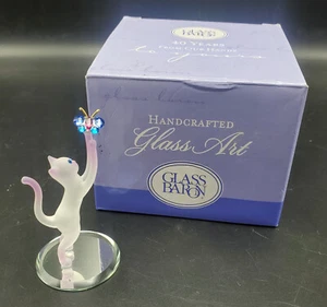 Vintage Glass Baron Princess Cat w/Butterfly Crystal Accents Beveled Glass - Picture 1 of 3