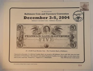 2004 Dec 3-5 Baltimore Coin & Currency Show Souvenir Card Show Cancelled - Picture 1 of 2