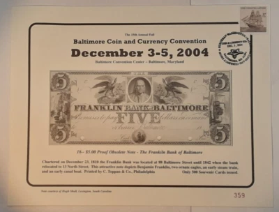 2004 Dec 3-5 Baltimore Coin & Currency Show Souvenir Card  Show Cancelled - Image 1 of 2