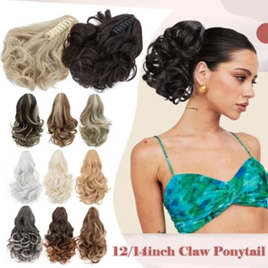 Short Claw/Jaw Clip Ponytail Real AS Human Hair Extensions Pony Tail Hair Curly - Picture 1 of 74