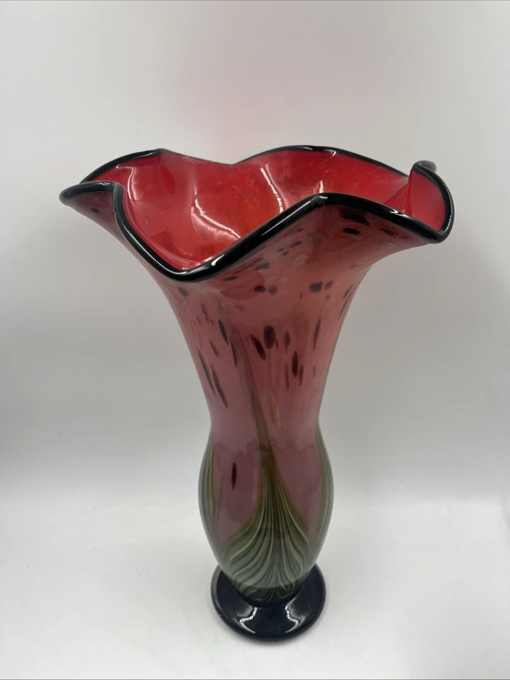 "Florero de vidrio artístico Dale Tiffany 16"" Burbank hecho a mano Murano grande" Foto 1 de 4