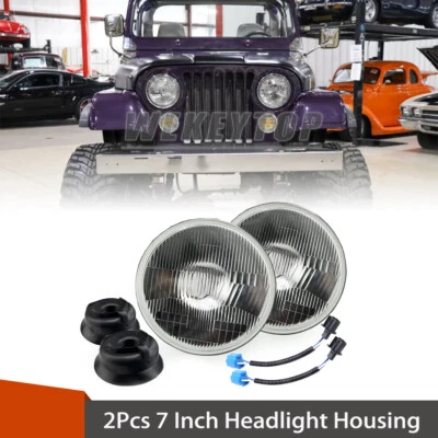 2X 7 Inch Round Led Headlight Housing for Jeep CJ5 CJ6 CJ7 CJ8 1972-1986 Foto 1 de 4