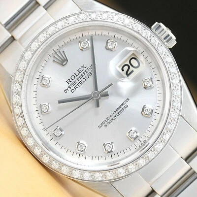MENS ROLEX DATEJUST SILVER DIAMOND 18K WHITE GOLD BEZEL & STAINLESS STEEL WATCH - Image 1 of 4